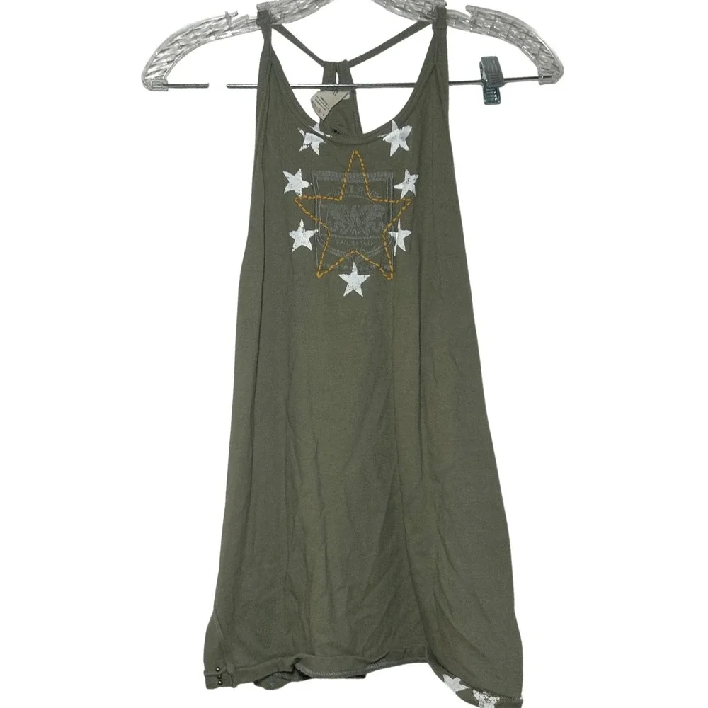 Free People We The Free Star Eagle Graphic Tank Top Olive Green Medium Americana